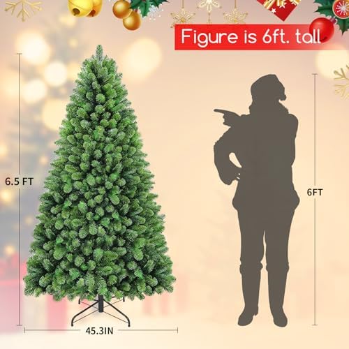 6.5FT Pre-Lit Artificial Christmas Tree, 990 PVC Tips, 330 Warm White & Multicolor LED Lights, 10 Modes, Remote Control & Foot Switch, Hinged Easy Assembly, Indoor Holiday Decor
