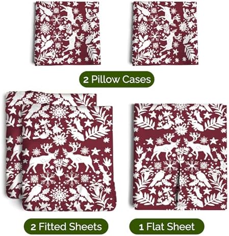Christmas Sheet Set, Nordic, Holiday Xmas Bedding Set - Split King Size