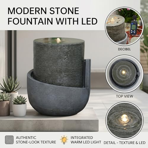 Sunlinua 18H Modern Outdoor Water Fountain with Led Lights