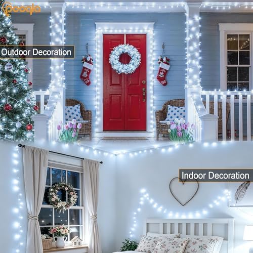 Pooqla 1000 LED Cool White Christmas Lights Indoor Outdoor Decorations, 328 ft String Lights Plug in with Timer, 8 Modes Waterproof Clear Wire Twinkle Fairy Lights for Bedroom Party Classroom Decor