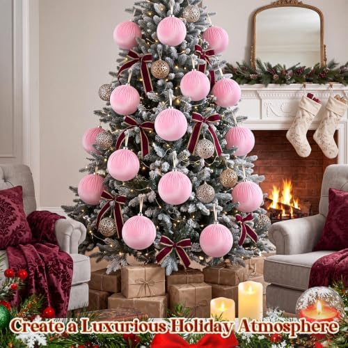 Weysat 6 PCS 8" Extra Large Velvet Christmas Ball Ornaments, Pink