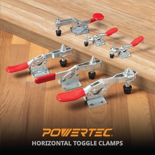 POWERTEC 12PK Toggle Clamp, 300 lbs Capacity, 201B Quick Release Horizontal Clamps w/Antislip Rubber Pressure Tip for Woodworking Jigs and Fixtures, Welding, Drill Press, Crosscut Sled (20327-P3)