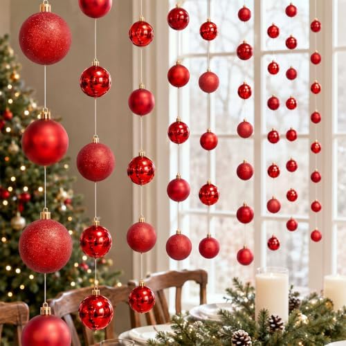 6 Pcs Christmas Ball Garland 6.6 ft Hanging Ornaments Strand, Red