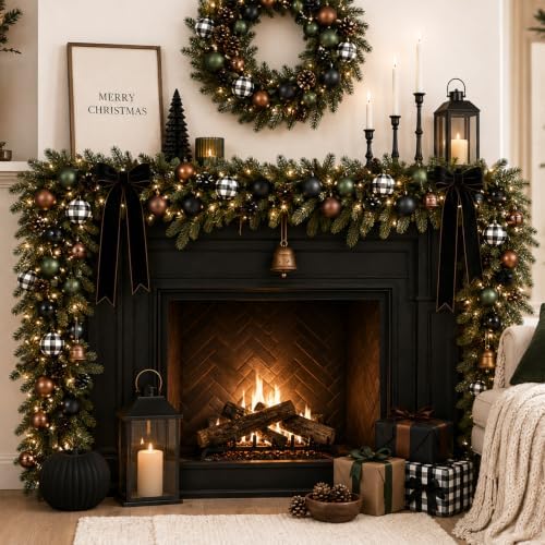 Lunmon 64 Pcs Neutral Christmas Ball Ornaments Bulk Check Brown Green Black