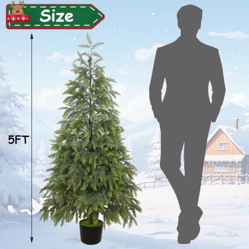 Cllayees 5FT Cedar Christmas Tree with Lights Artificial Potted Tree
