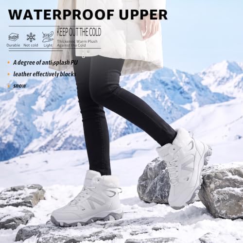 Littleplum Womens Snow Boots - Warm Fur Line Anti Slip Winter Short Boots Comfortable Lace Up Ankle Booties for Outdoor Hiking