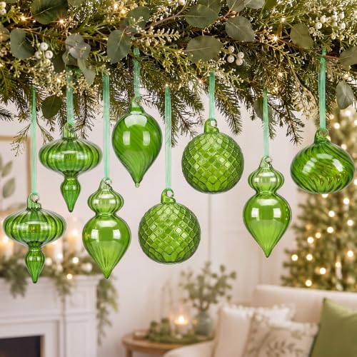 Hungdao 14pcs Vintage Christmas Ornaments Retro Glass Balls, Green