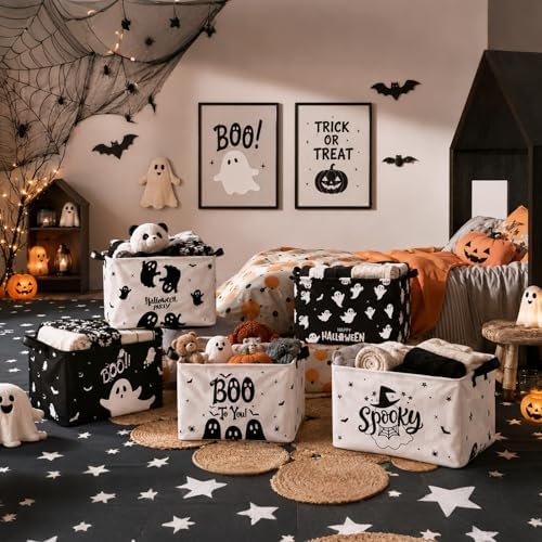 CHENGU 6 Pack Halloween Storage Basket Collapsible Halloween Ghost Bins