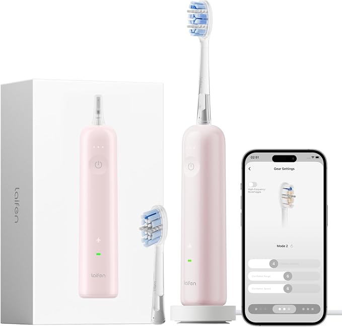 Laifen Wave Pro Sonic Electric Toothbrush for Adults – 2026 Model, 60° Oscillations for Ultra-Clean, Smart App, 70-Day Battery, 2 Brush Heads, IPX8 Waterproof (Pink ABS)