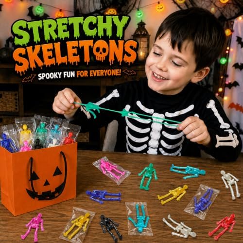Halloween Goodie Bag Boo Basket Stuffers 36 PCS,Mini Stretchy Skeleton Toys