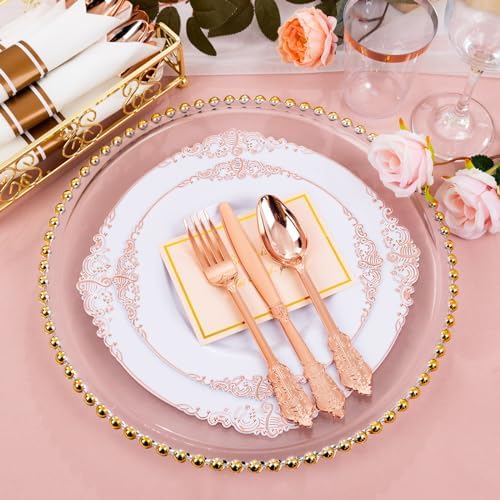 Hioasis 350 Pcs Rose Gold Plates for Party