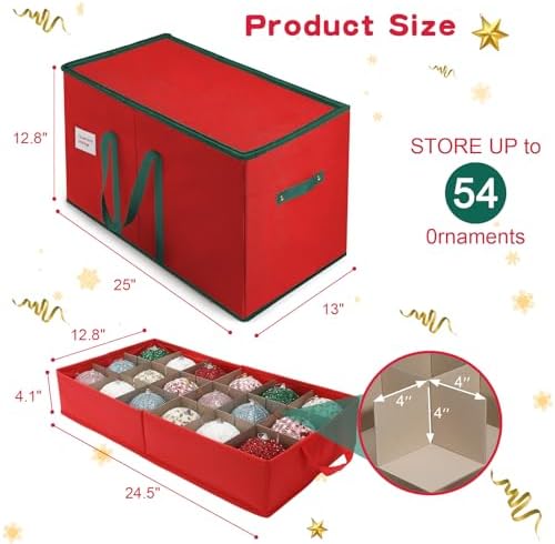 Large Christmas Ornament Storage Box Keeps 54 4" & 3 Individual Trays