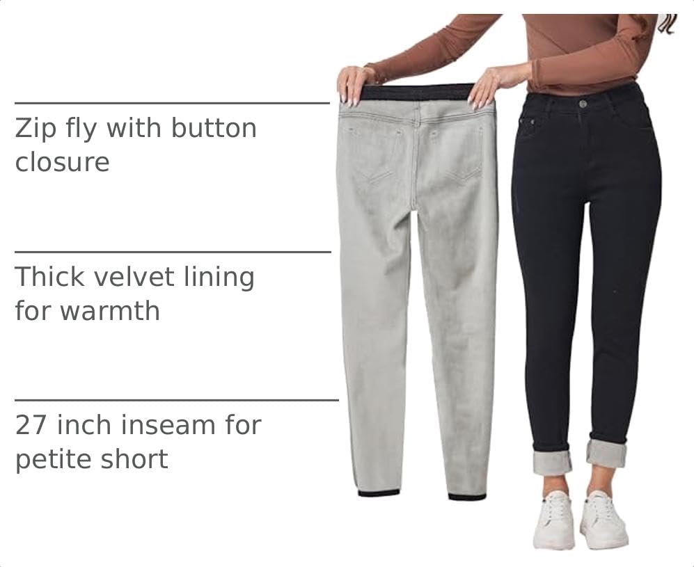 Yehopere Women's Winter Fleece Lined Jeans Slim Fit Warm Skinny High Waist Denim Jean