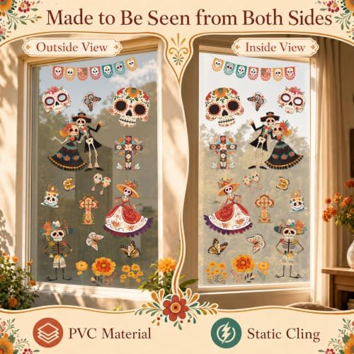 Dia De Los Muertos Decorations Window Clings Day of The Dead Stickers Decor