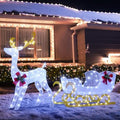 Tangkula 6 FT Christmas Lighted Reindeer & Santa’s Sleigh Set, Cold White