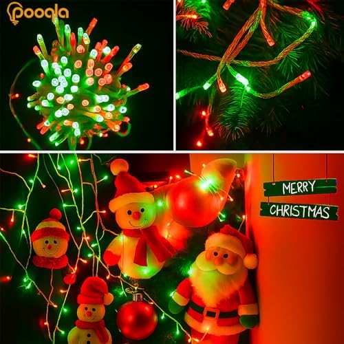 Red and Green Christmas String Lights, 66 ft 200 LED Christmas Lights Plug in, Indoor Outdoor Connectable 8 Modes Twinkle Fairy String Lights for Xmas Tree Wedding Bedroom Party, Clear Wire