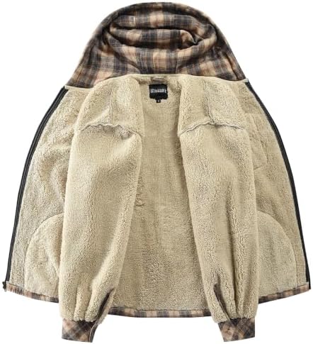 Elesuit Men's Full Zip Fleece Flannel Jacket Shirt Plaid Cotton Hoodie Coat