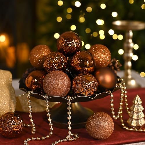 Valery Madelyn Christmas Tree Decorations Ornament Set for Fall Halloween, 50ct 2.36 Inches Bronze Copper Brown Shatterproof Christmas Ball Ornaments Hanging Xmas Holiday Party Decor
