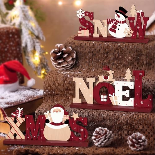 3Pcs Christmas Table Decorations, Wooden Christmas Decor Indoor