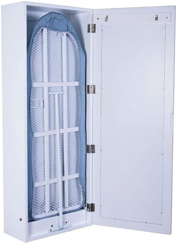 Ironing Board Cabinet with Storage for Laundry Room,White | Mirror Door|3-tier Storage Shelves|High-Temperature Protection Design|Good Load-Bearing Capacity