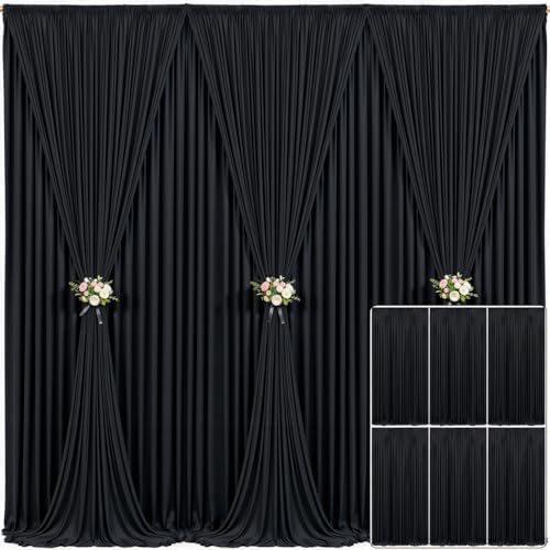 6 Panels Black Backdrop Curtain for Parties Wrinkle Free Black Photo Curtains Backdrop Drapes Fabric Decoration for Birthday Party Wedding 30ft(W) x 10ft(H)
