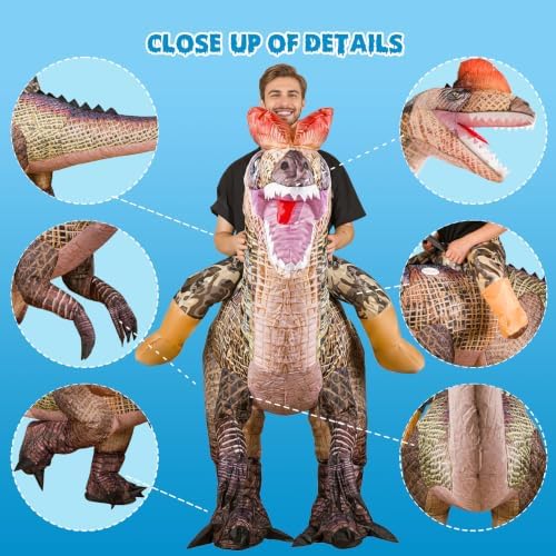 Adult Inflatable Riding Dinosaur Costume, Battery Fan Blow Up Suit for Cosplay & Halloween