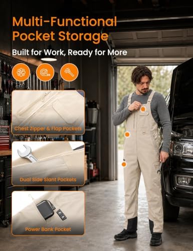 Heated Insulated Bib Overalls for Men with 16000mAh Power Bank