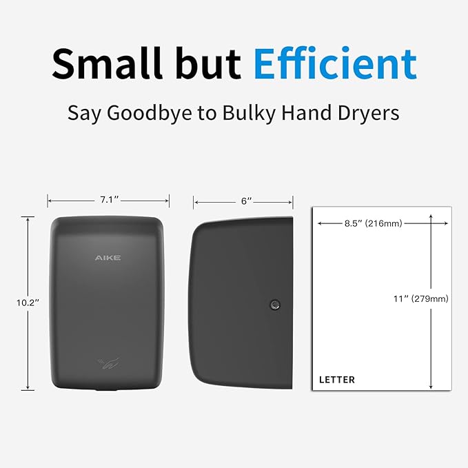 AIKE UL Approved Compact Jet Hand Dryer Hard-Wired Friendly, 1350W 120V Matte Black Model AK2803D