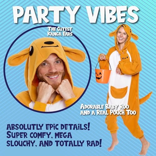 Funziez! Adult Onesie Halloween Costume Animal Dinosaur Shark Unisex Plush One Piece Cosplay Suit for Adults, Men and Women