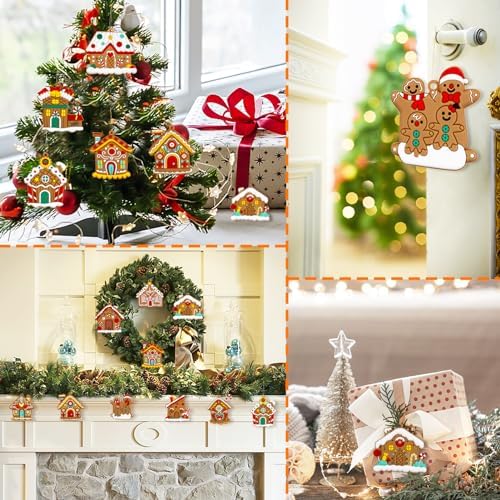 Gingerbread House Ornaments Christmas Tree Decoration - 24pcs Gingerbread House Christmas Decorations Hanging Ornaments for Holiday Xmas Tree Home Decor
