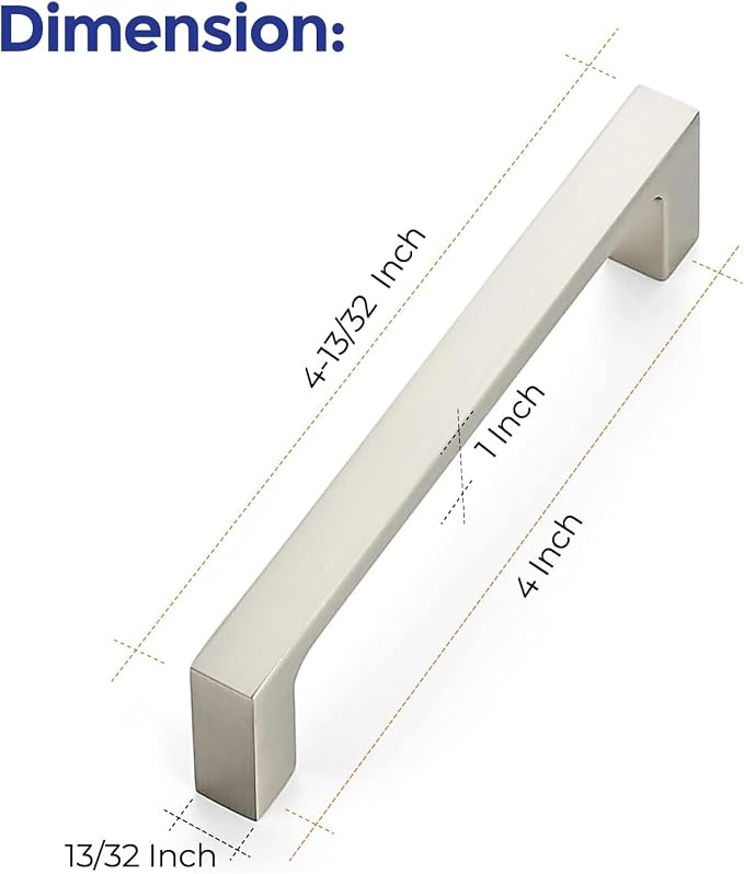 Ravinte 15 Pack Solid 4 Inch Square Cabinet Handles - Brushed Nickel Drawer Pulls - Kitchen Cabinet Hardware