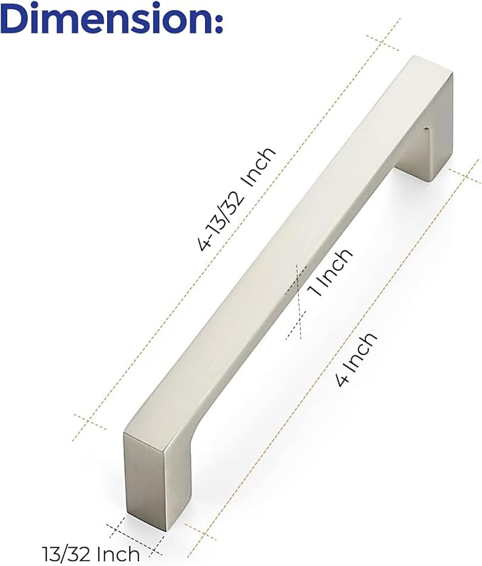 Ravinte 10 Pack Solid 4 Inch Kitchen Square Cabinet Handles Brushed Nickel Pulls Drawer Pulls Cabinet Hardware Kitchen Handles