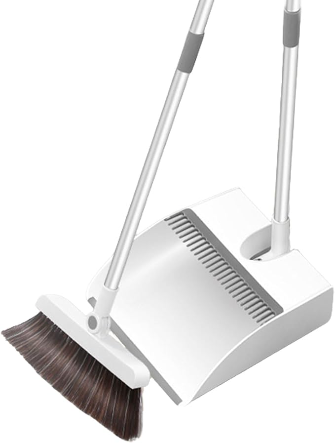Broom and Dustpan Combo Set for Home, Soft Bristles Angle Broom, Dust Pan with Comb Teeth, Long Handle Upright Standing Sweep Set for Room Kitchen Office,Buckle~Lock