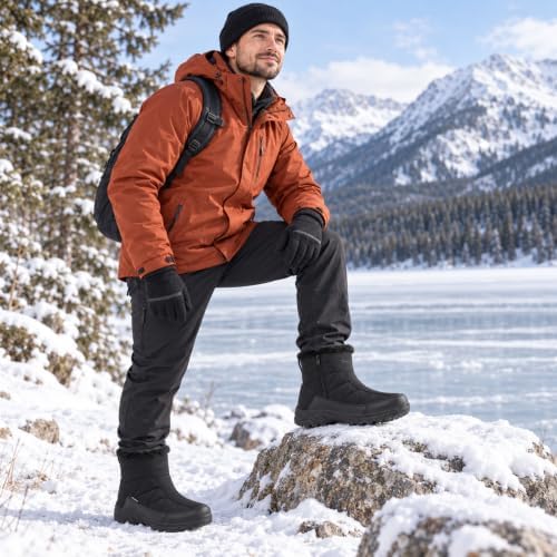 SILENTCARE Men's Waterproof Winter Snow Boots: Warm Fur Lined, Side Zipper