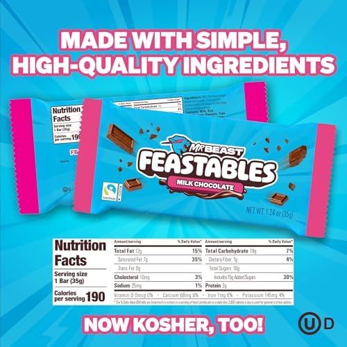 MrBeast Feastables Milk Chocolate Bar, Full Size, 24 Count, Fairtrade Cocoa