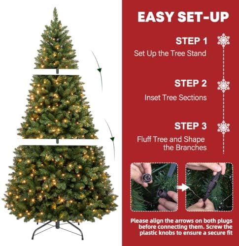 Hykolity 7 ft Prelit Artificial Christmas Tree with 300 Warm White LEDs