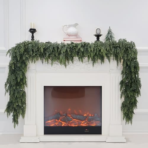 9FT 2PCS Christmas Cedar Garland Real Touch Greenery for Mantle Decor