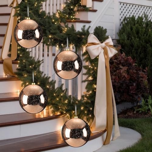 Lunmon 4 Pcs Extra Large Retro Mercury Christmas Balls Ornaments 8'' Oversized Giant Hanging Shatterproof Electroplated Ball Christmas Tree Ornaments for Xmas Party Outdoor Decor(Champagne)