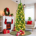 31 Pcs 6 Ft Artificial Slim Christmas Tree with 200 LED Warm White String Lights 30 Gold Ball Ornaments Skinny Thin Pencil Tree with Metal Stand for Home Xmas Holiday Party Decoration