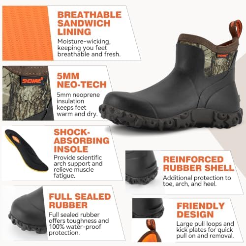 Showave Men's Ankle Rain Boots Waterproof Rubber Garden Boot Mud Booties
