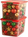 HOMZ Clear Plastic Storage Bin with Secure Latching Red Lid, 64 Qt, 2 Pack