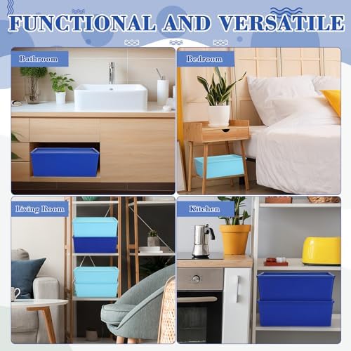 Menkxi 4 Pcs Storage Bins with Lids, Dark Blue, Light Blue, Large