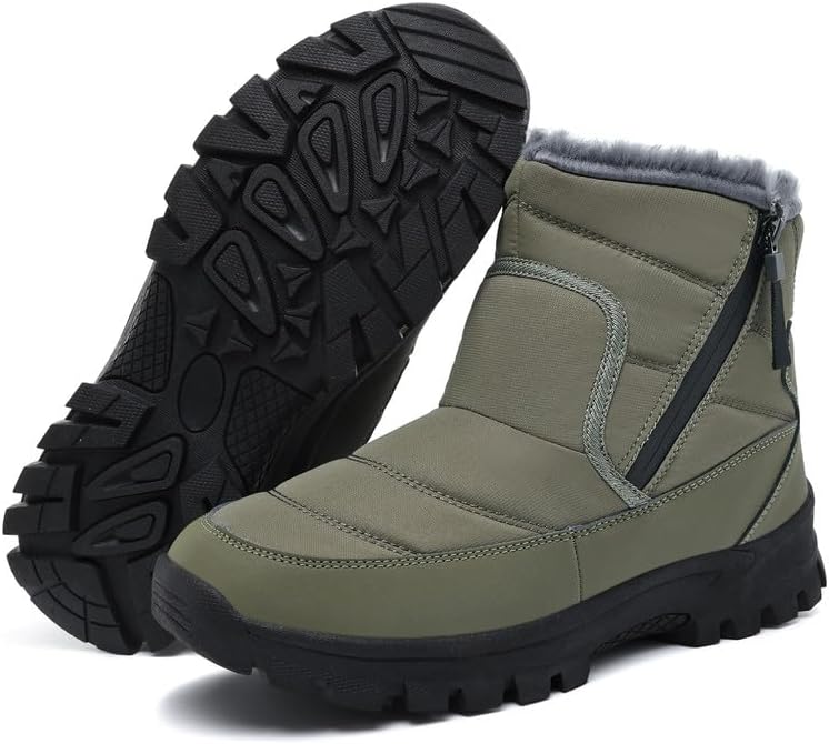 Men's Mid-Calf Winter Boots Zipper Snow Boots Mens Fur Lined Warm Boots