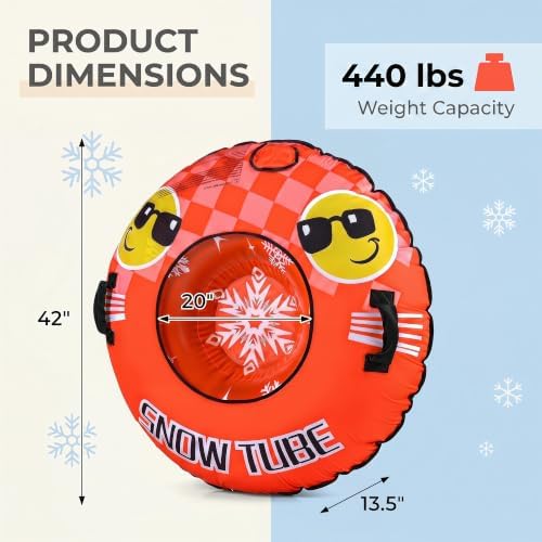 GYMAX Inflatable Snow Tube Sled, 42" Heavy Duty Snow Tubing for Sledding