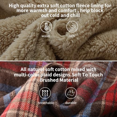 Elesuit Men's Full Zip Fleece Flannel Jacket Shirt Plaid Cotton Hoodie Coat