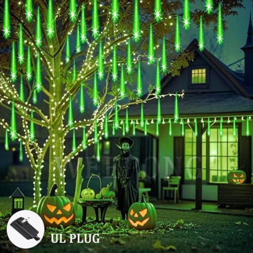 Weepong Halloween Lights Outdoor, Meteor Shower Christmas Lights 16 Tubes