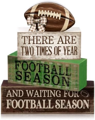 Lineshading 4 Pcs Football Tiered Tray Decor Wood Blocks Stackable Table