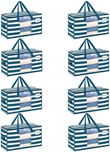 VENO Moving Bags, Wide Open Top, Clear Window, Classic Navy Stripe, 8 Pack