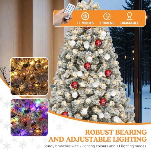 DWVO 6ft Flocked Christmas Tree Prelit, Atificial Tree with 250 LED Lights