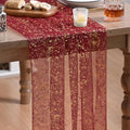 Artoid Mode Burgundy Gold Gauze Table Runner 120 Inch 10FT, Glitter Metallic Foil Sheer Dining Wedding Anniversary Holiday Birthday Table Decor for Home Party